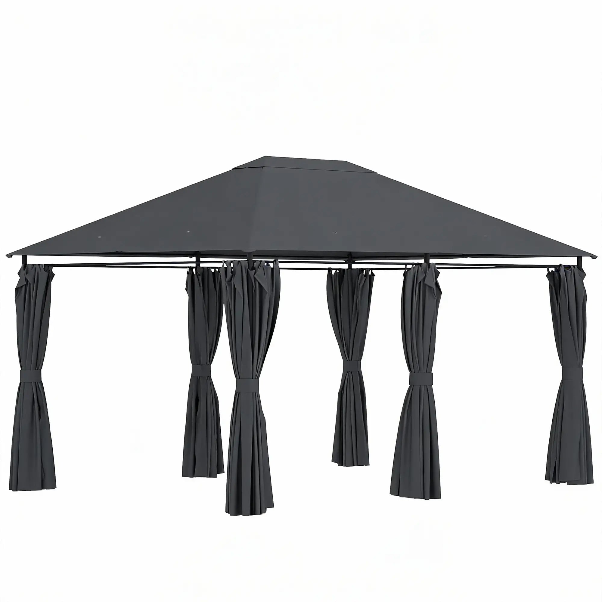 13'x10' Steel Patio Gazebo Canopy, 6 Removable Curtains, Dark Grey Gazebos at Gallery Canada