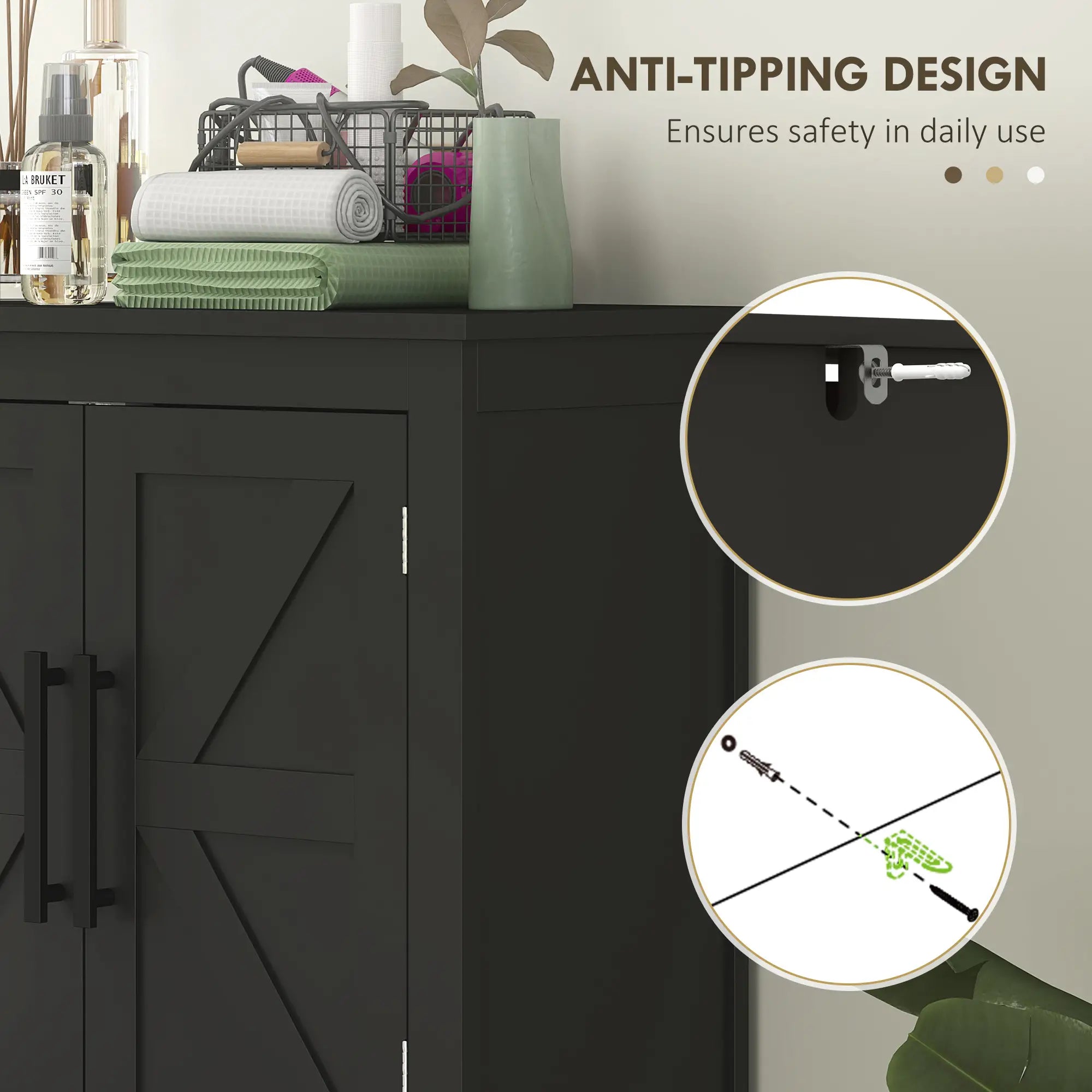 Farmhouse Bathroom Storage Cabinet, Barn Doors, Adjustable Shelf, Black Bathroom Cabinets at Gallery Canada