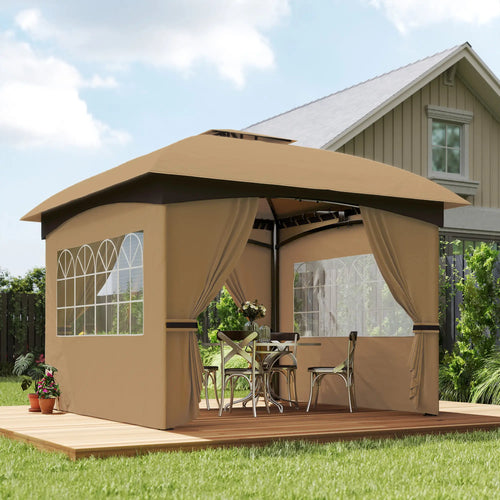 11' x 11' Outdoor Gazebo, Double Roof, Galvanised Steel Frame, Beige