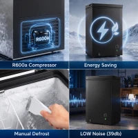 Mini congélateur, congélateur coffre de 3,5 pi³, thermostat à 7 réglages, panier en fil, noir