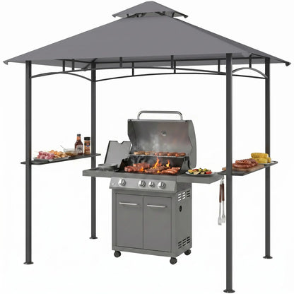 8' x 5' BBQ Grill Gazebo Tent, Double Tiered Canopy, Outdoor Sun Shade, Grey BBQ Grill Gazebos Grey at Gallery Canada