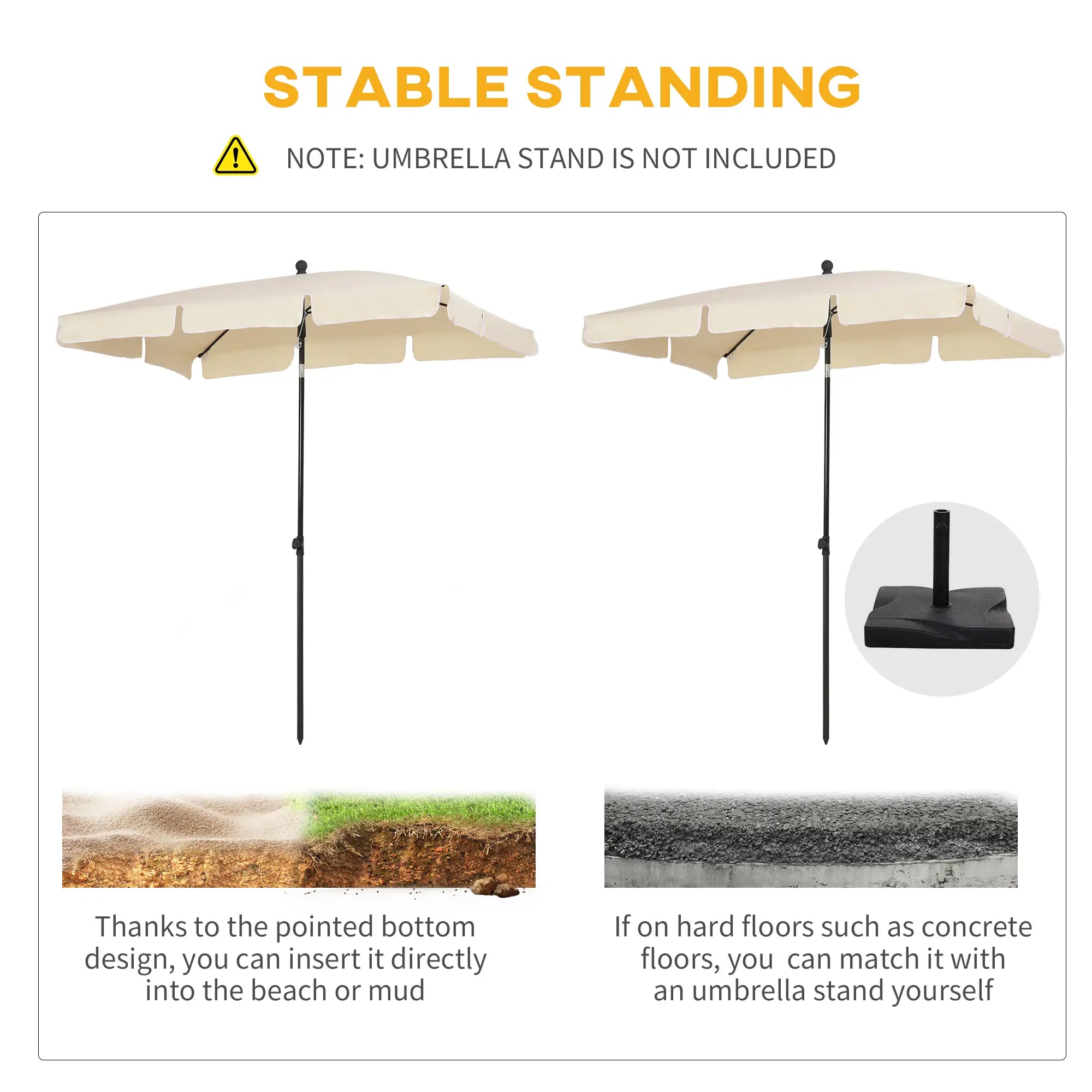6.5x4ft Rectangle Patio Umbrella, Aluminum, Tilt Adjustable, Beige Sun Umbrellas at Gallery Canada