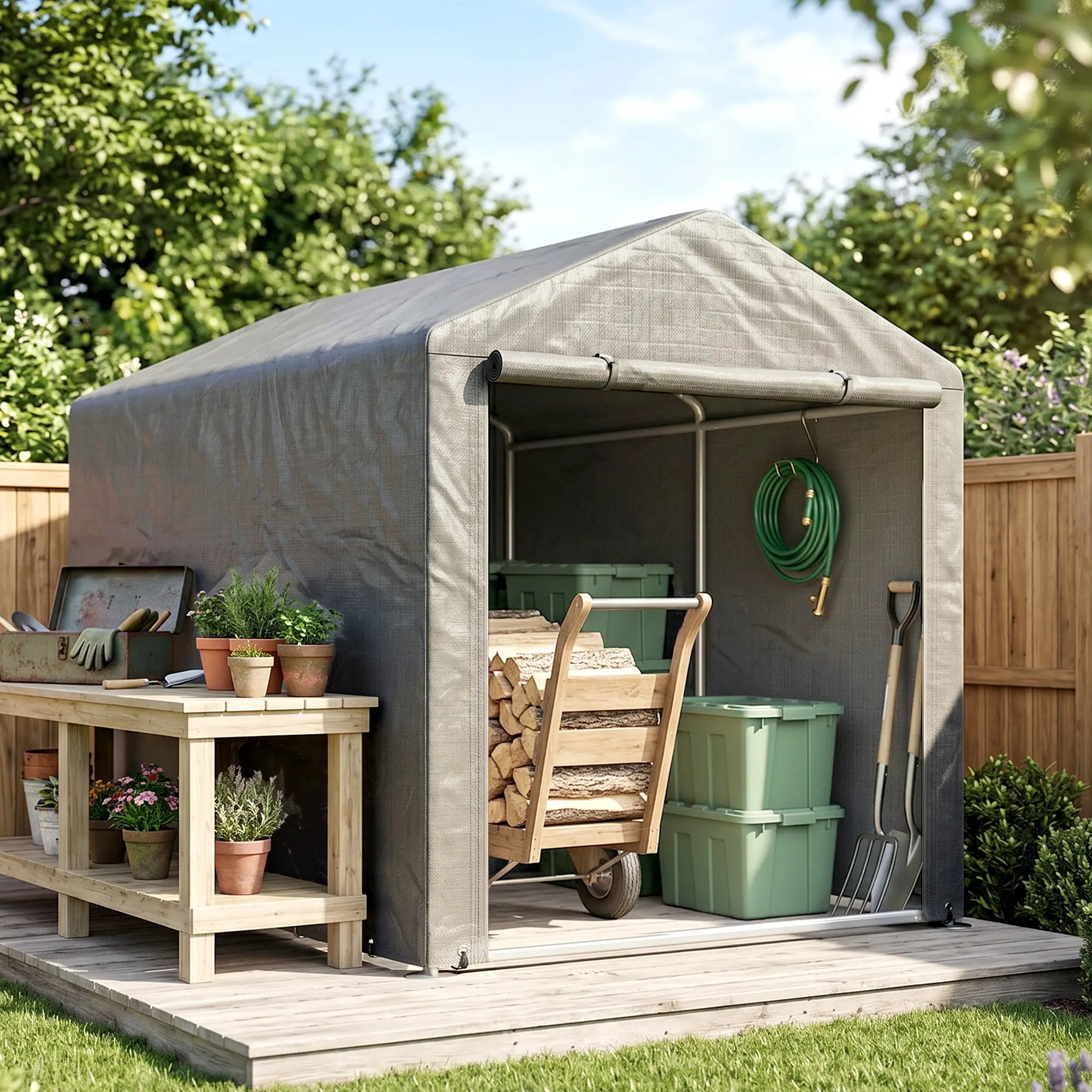 Portable Bicycle Shed, Galvanized Steel Frame, Large Door, Waterproof, Light Grey Sheds at Gallery Canada