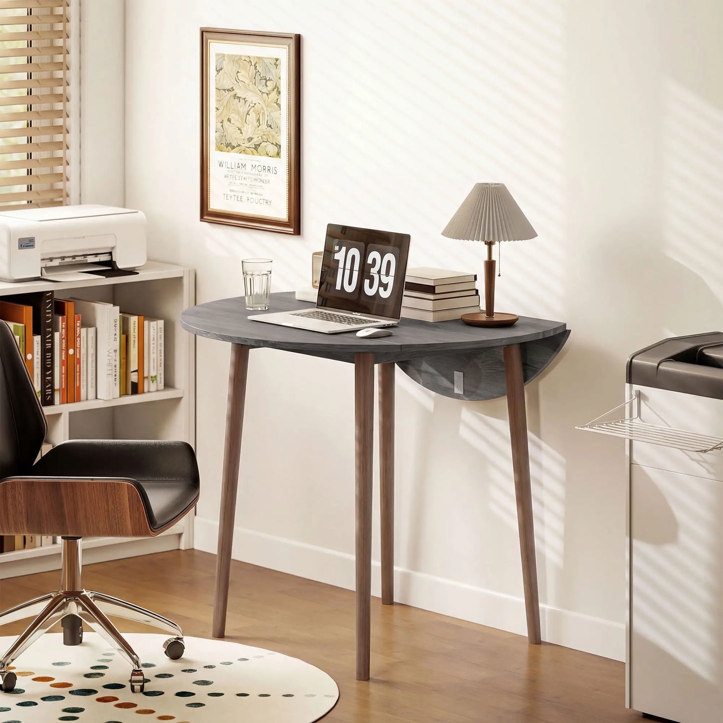 35" Folding Dining Table, Round Drop Leaf, Distressed Light Grey, Light Grey Dining Tables at Gallery Canada