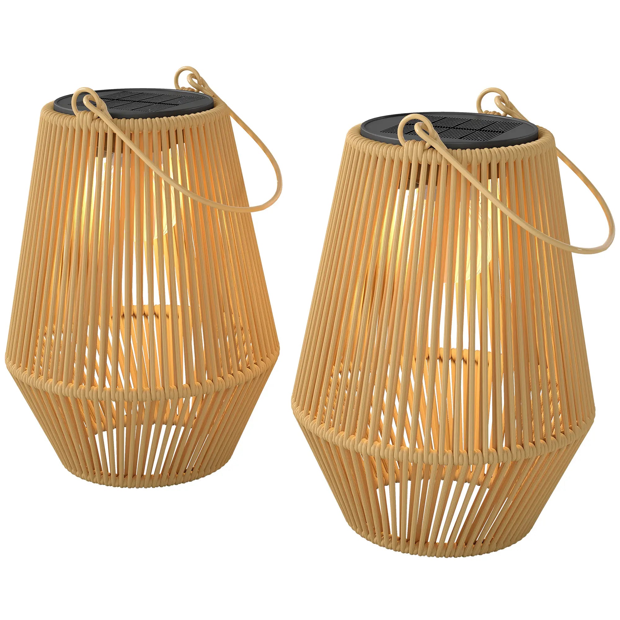 2 Pack Wicker Solar Lanterns, Outdoor Waterproof, Brown Solar Post Lamps Brown at Gallery Canada