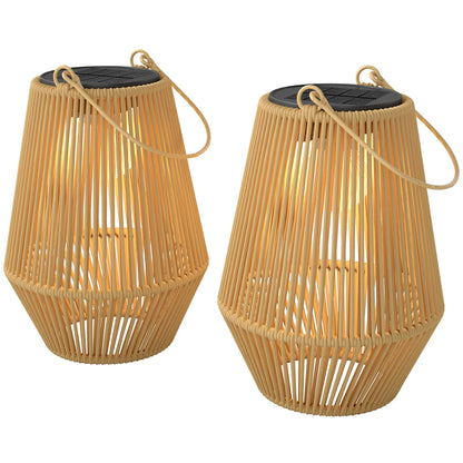 2 Pack Wicker Solar Lanterns, Outdoor Waterproof, Brown Solar Post Lamps Brown at Gallery Canada