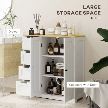 Freestanding Bathroom Floor Cabinet, Adjustable Shelf, 4 Drawers, 2 Doors, White Freestanding Bathroom Cabinets at Gallery Canada