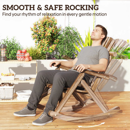 Wooden Outdoor Rocking Chair, Oversized Adirondack Patio Rocker, Carbonized