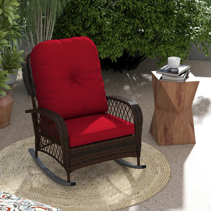 Outdoor Wicker Rattan Rocking Chair, Thick Cushions, Garden Backyard Porch, Red Outdoor Rocking Chairs at Gallery Canada