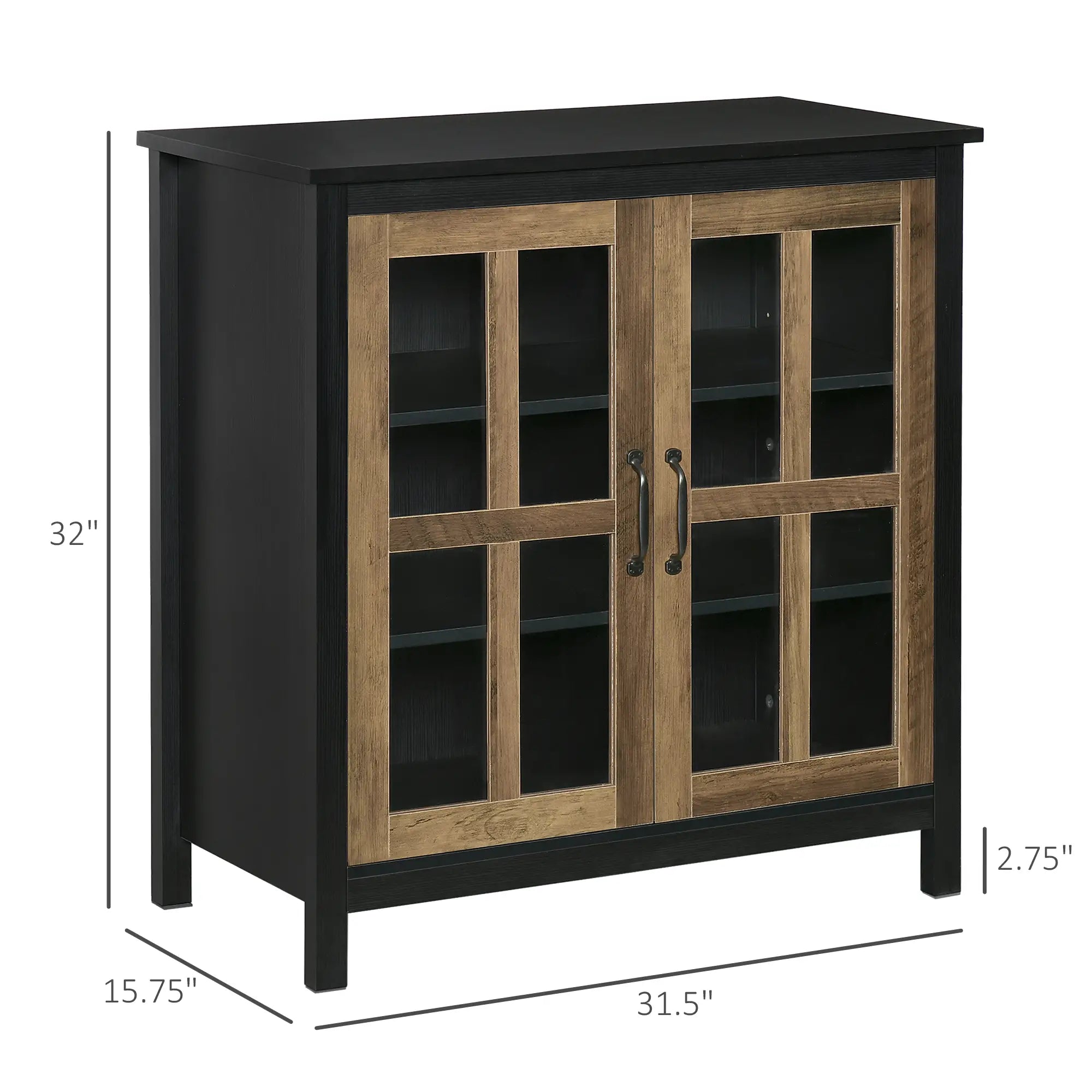 Kitchen Sideboard, Glass Door Buffet Cabinet, 2 Glass Doors, Adjustable Shelf, Black Wood Grain Bar Cabinets at Gallery Canada
