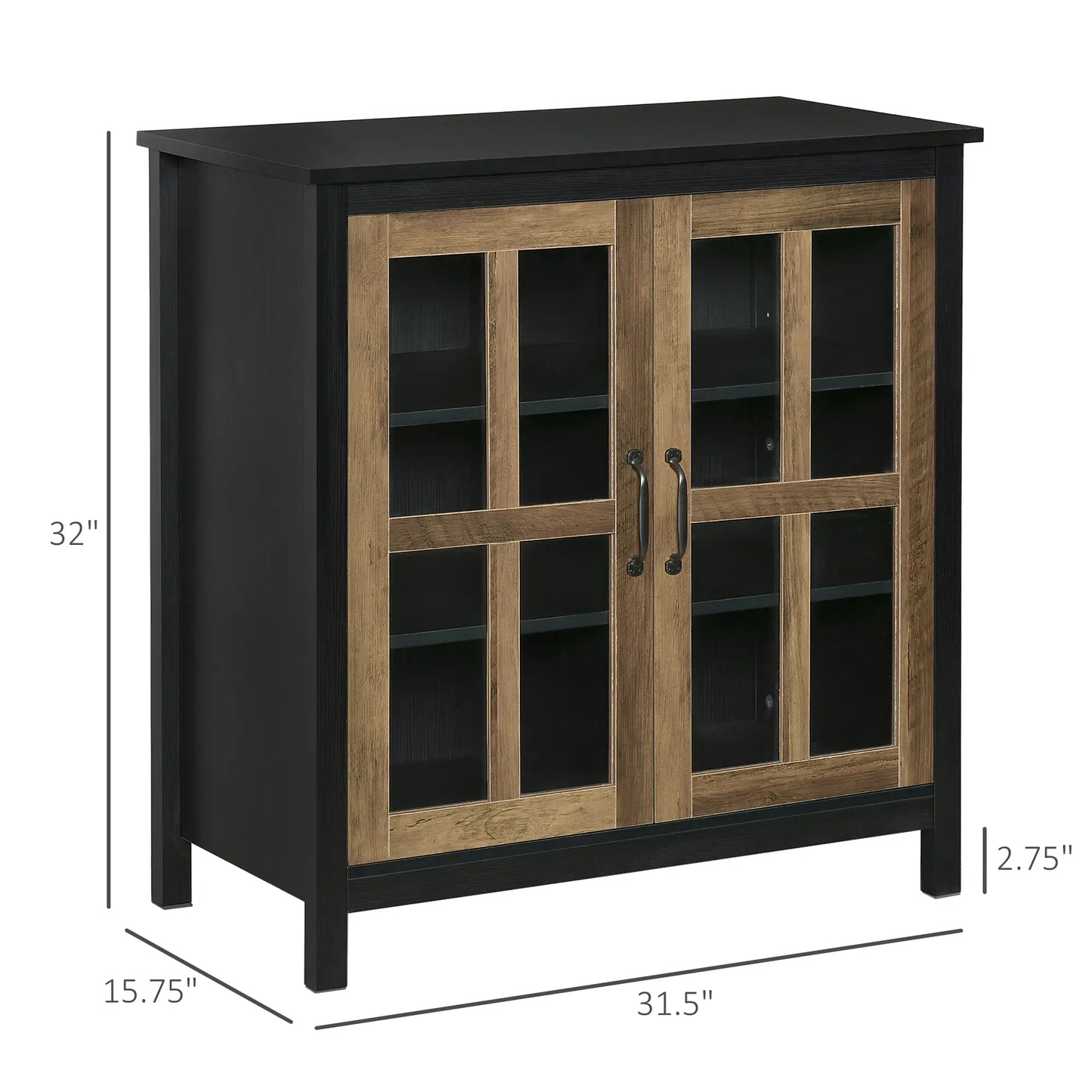 Kitchen Sideboard, Glass Door Buffet Cabinet, 2 Glass Doors, Adjustable Shelf, Black Wood Grain Bar Cabinets at Gallery Canada