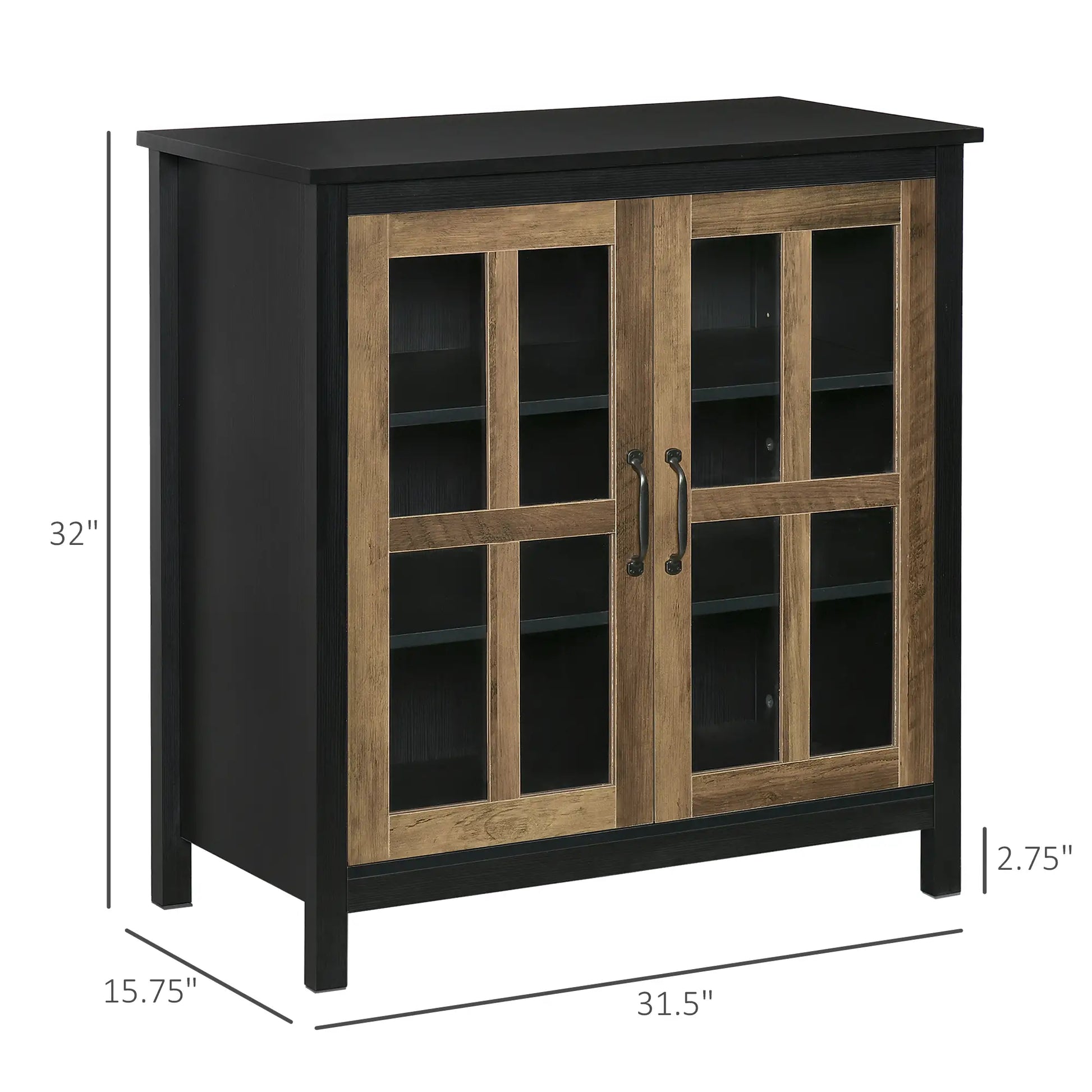 Kitchen Sideboard, Glass Door Buffet Cabinet, 2 Glass Doors, Adjustable Shelf, Black Wood Grain Bar Cabinets at Gallery Canada