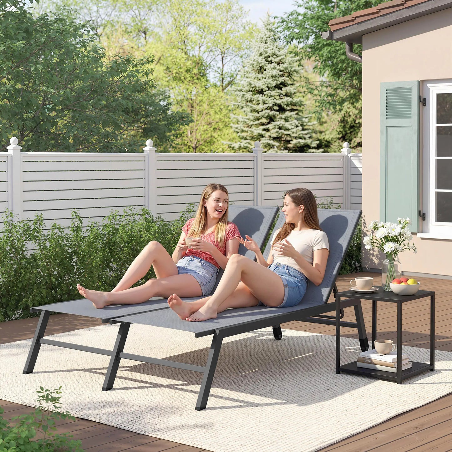 Chaise Lounge Chair For 2 Person, 5-Position Adjustable With Wheels Lounger Chairs at Gallery Canada