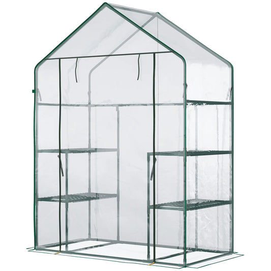 56" x 29" x 77" Walk-In Greenhouse, 4 Shelves, Roll-Up Door, Clear Mini Greenhouses Clear, Dark Green at Gallery Canada