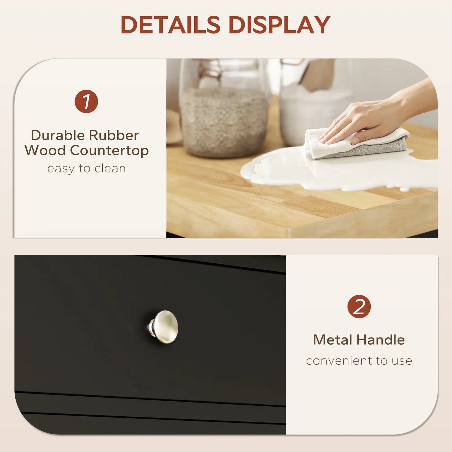 Rolling Kitchen Cart, Wood Top with Towel Rack, Drawer, Shelf, Black Kitchen Islands & Kitchen Carts at Gallery Canada