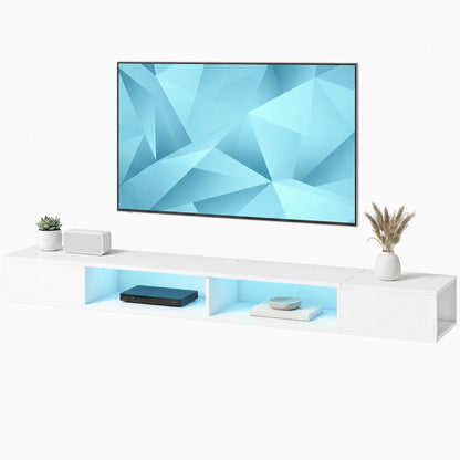 TV Stand with RGB LED Lights, Entertainment Center with Open Shelves for 75 Inch TV, White TV Stands White Wood Grain at Gallery Canada
