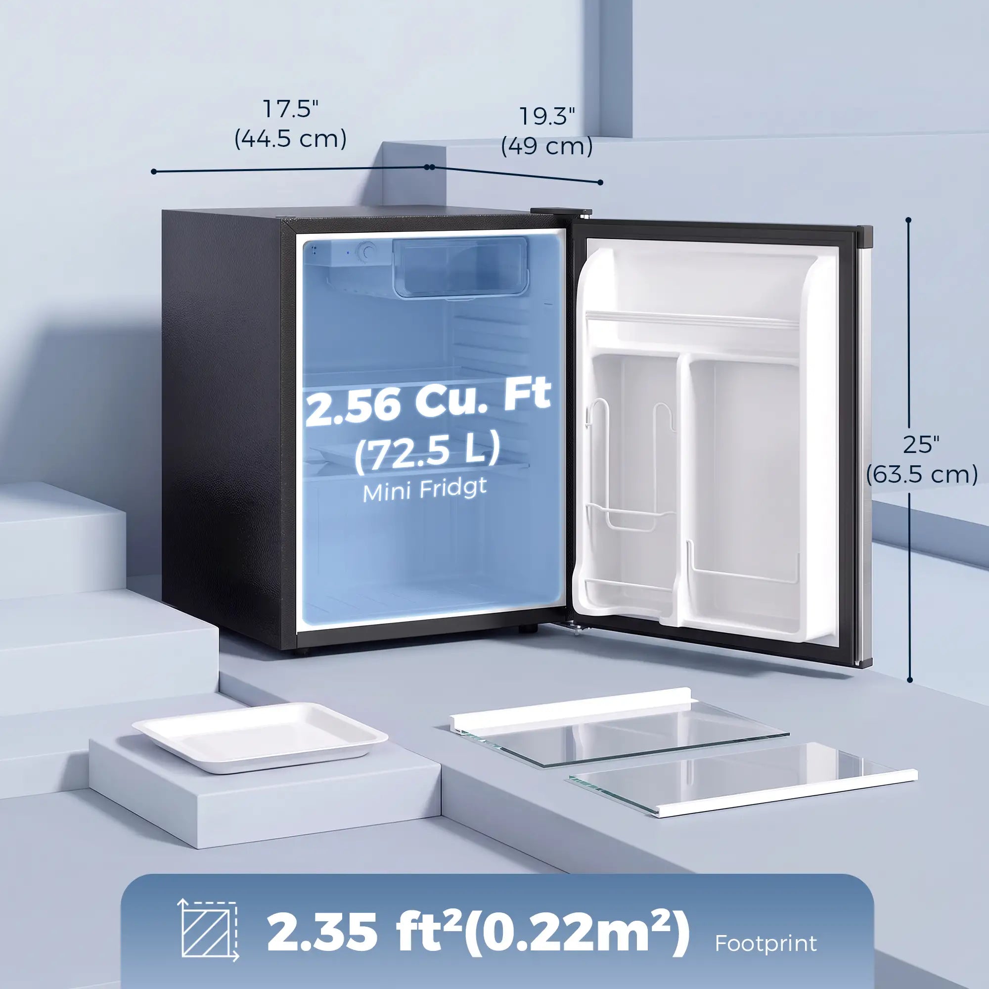 2.6 Cu Ft Mini Fridge, Single Door Compact Refrigerator, Silver Small Kitchen Appliances at Gallery Canada