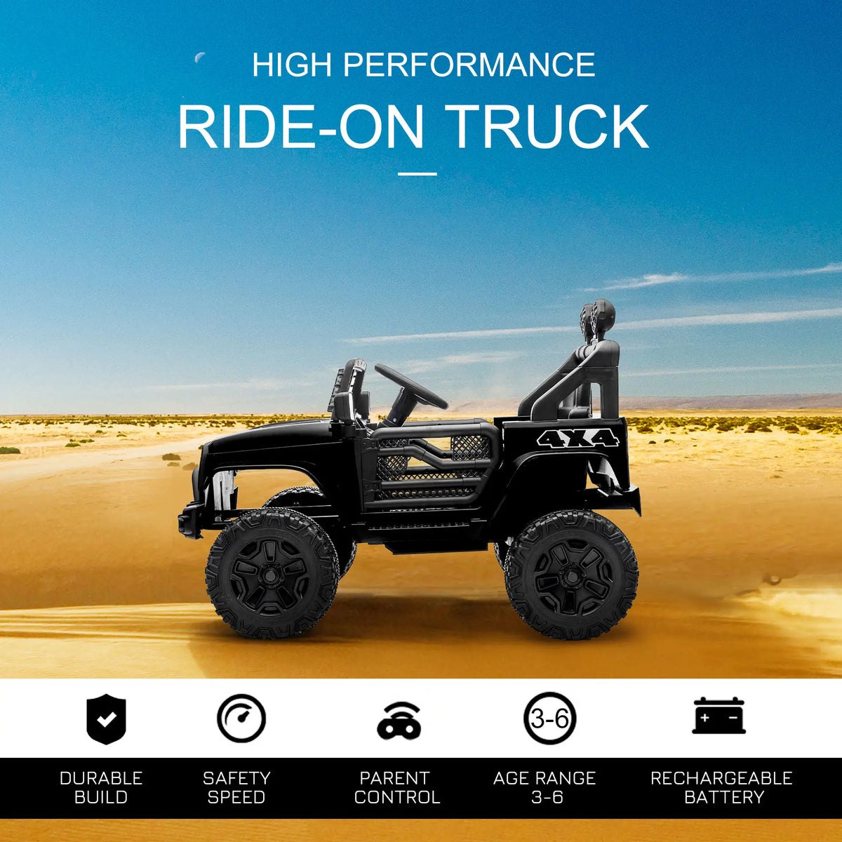 12V Kids Ride On Car, Off Road Truck Toy, Parent Remote, Black Electric Toy Cars at Gallery Canada