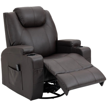 Massage Recliner Chair, Swivel Rocker, 8 Vibration Points, PU Leather, Brown Single Sofas at Gallery Canada