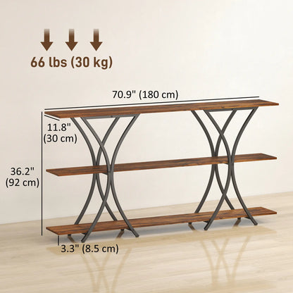 71 Inch Console Table, 3-Tier Industrial with 2 Shelves, Rustic Brown Console Tables at Gallery Canada