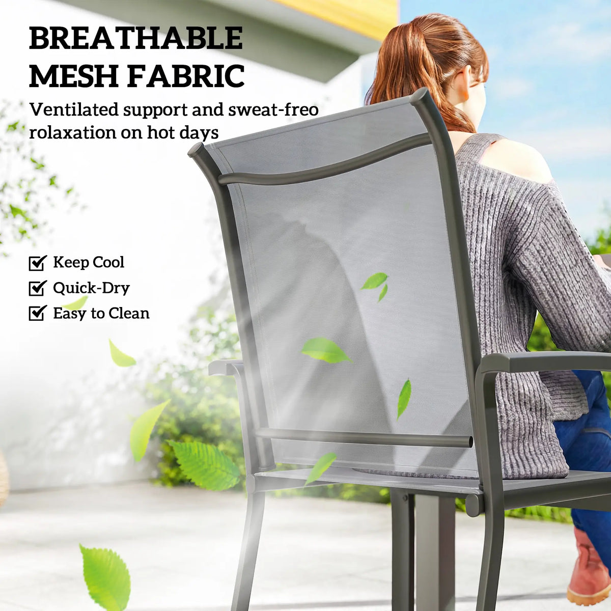Stackable Patio Chairs Set Of 4, Outdoor Dining Chairs, Grey