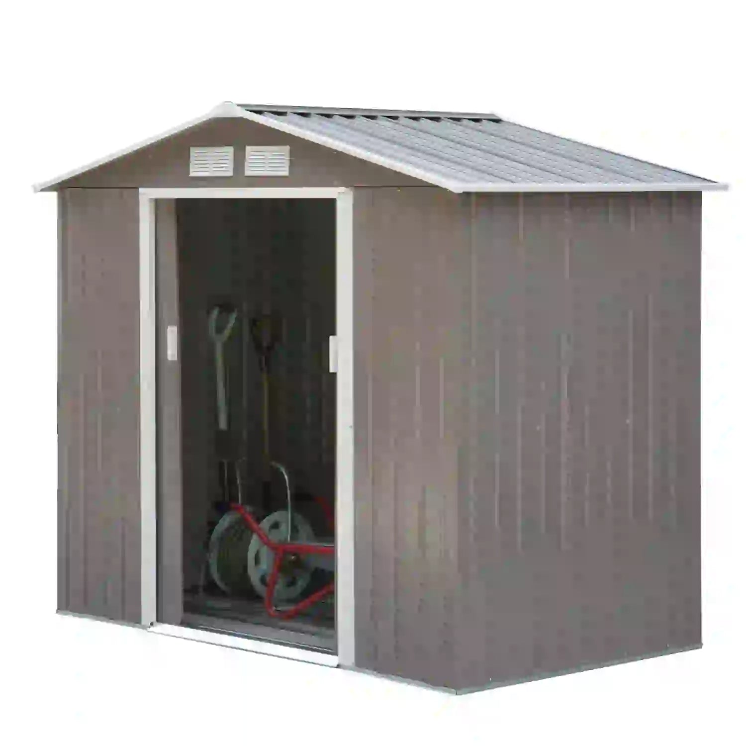 7' x 4' x 6' Metal Storage Shed, Outdoor Patio, Light Brown Sheds at Gallery Canada