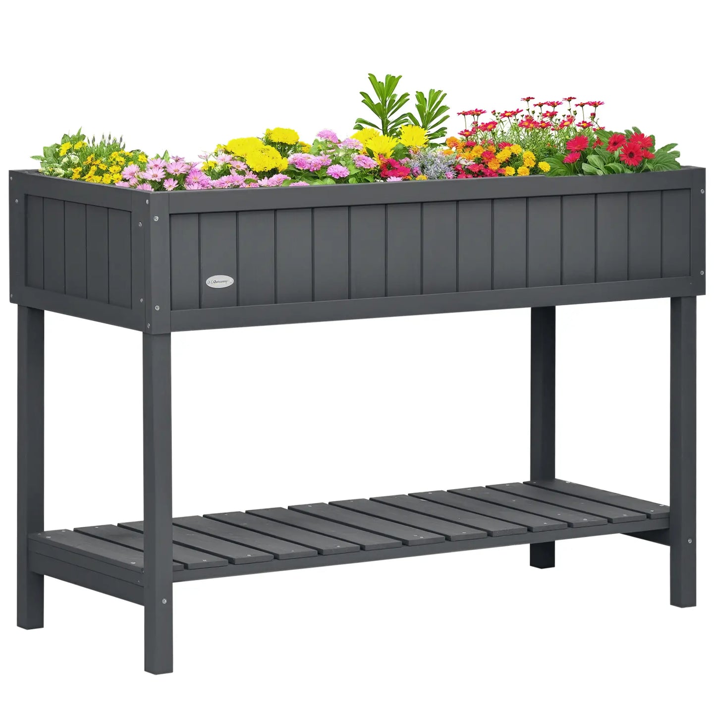 43.25" x 18" x 30" Raised Garden Bed, Wooden Plant Stand, Dark Grey Elevated Garden Beds Dark Grey at Gallery Canada