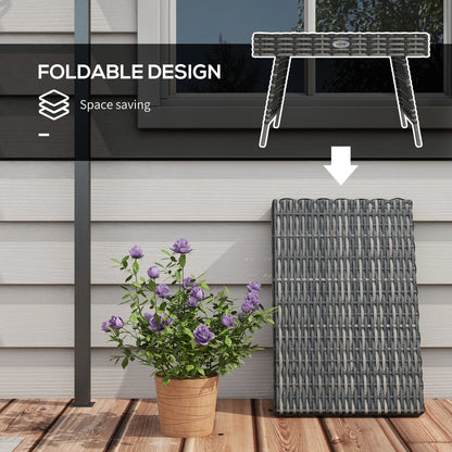 Outdoor Rattan Foldable End Table, Metal Frame, Mixed Grey, Grey Patio Side Tables at Gallery Canada