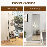 Miroir pleine longueur 64"x20", verre trempé, avec support, noir