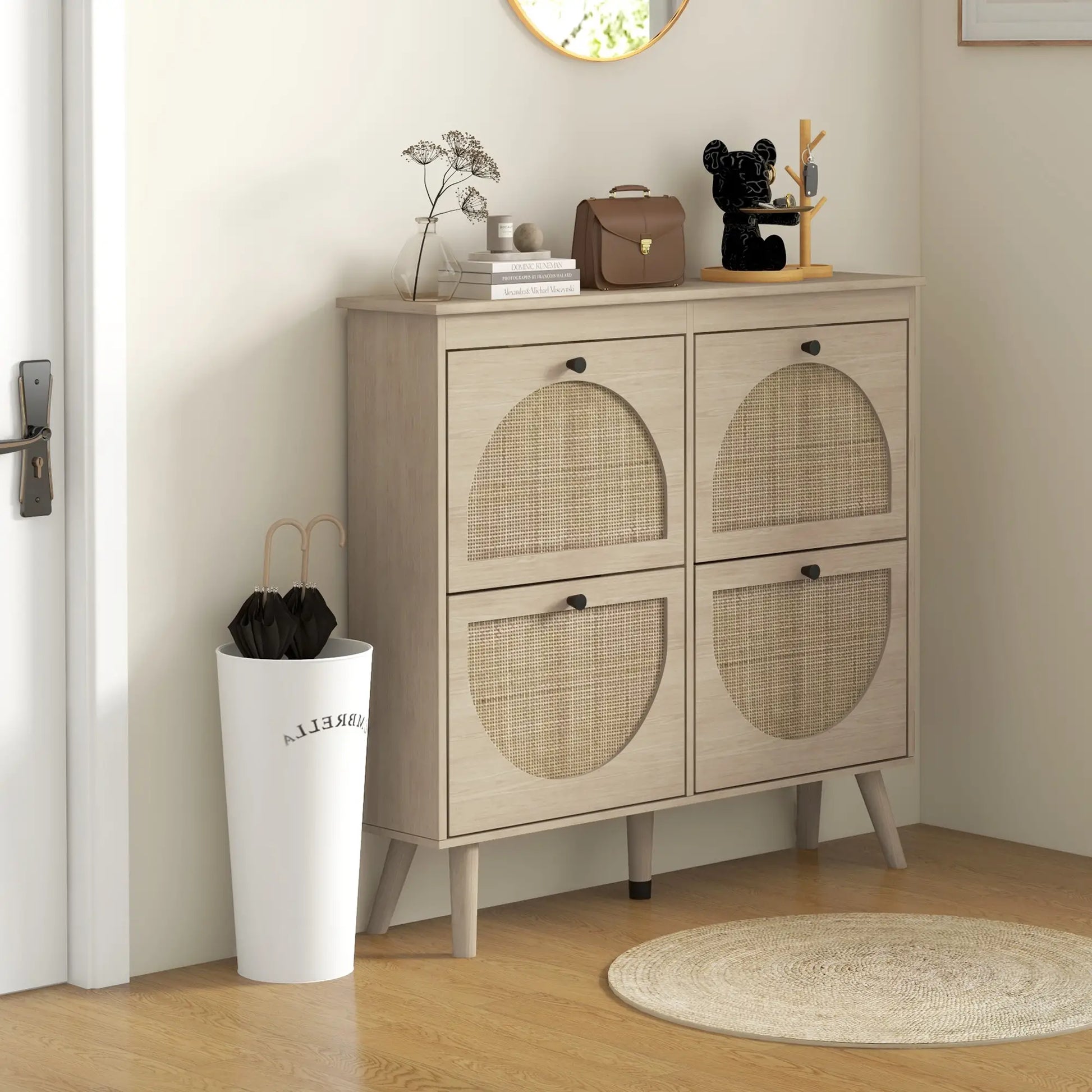 Shoe Cabinet, 4 Flip Drawers, Adjustable Shelves, Holds 20 Pairs, Oak Shoe Storage Cabinets & Racks at Gallery Canada