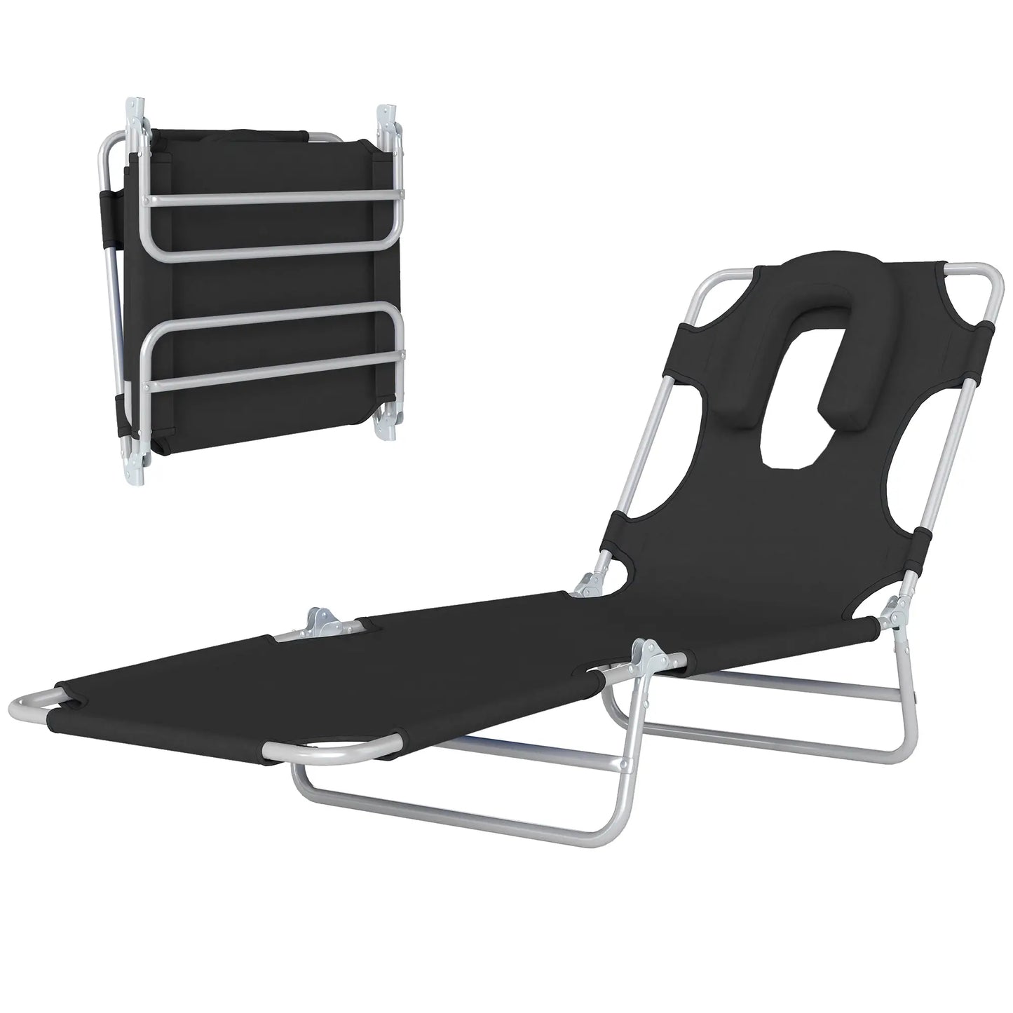 Adjustable Folding Chaise Lounge, Outdoor Tanning Chair, Black Lounger Chairs at Gallery Canada