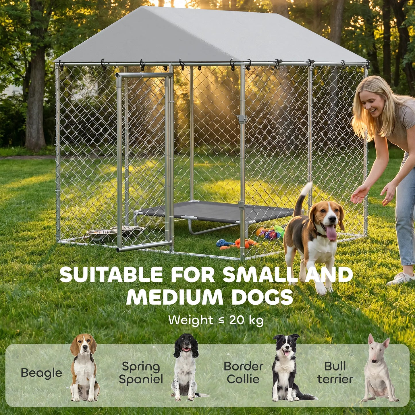 6.6' x 6.6' x 6.6' Outdoor Dog Kennel Heavy Duty Galvanized Steel with UV-resistant Roof, Silver