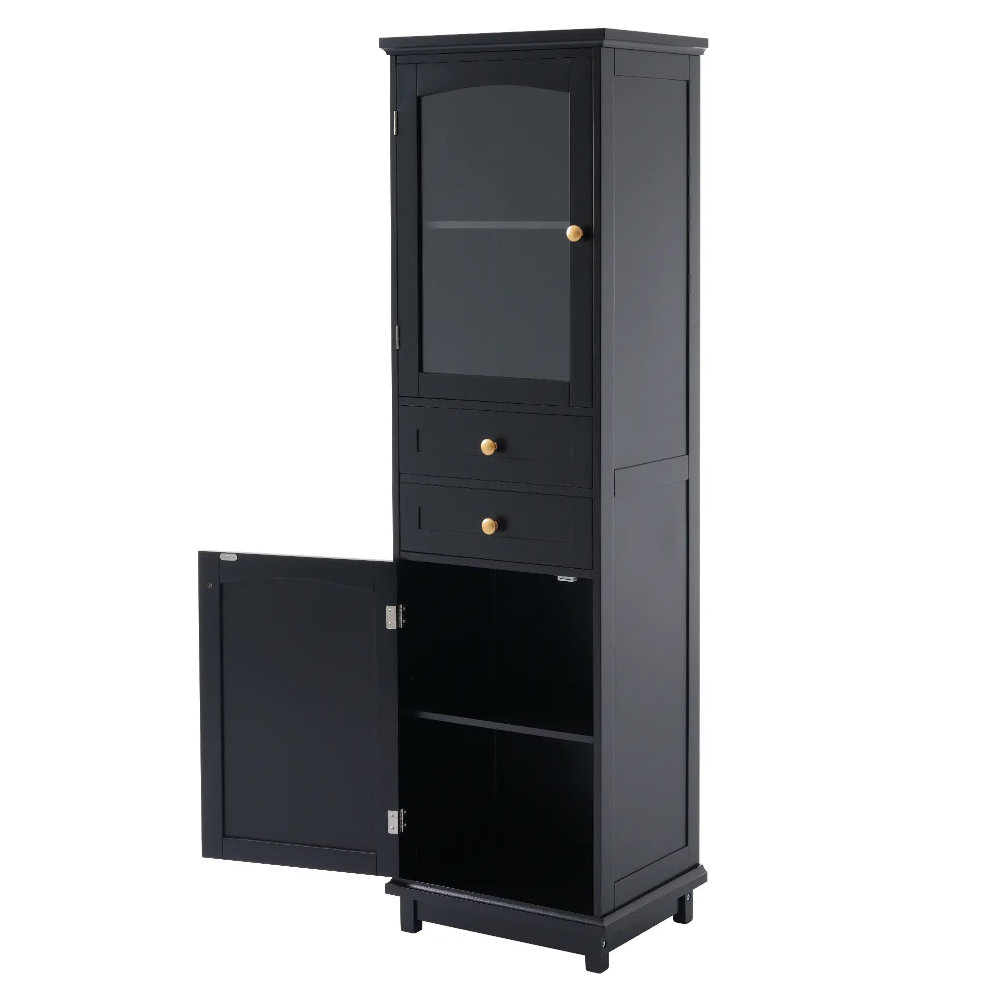 Bathroom Storage Cabinet, Glass Doors, Adjustable Shelves, 18