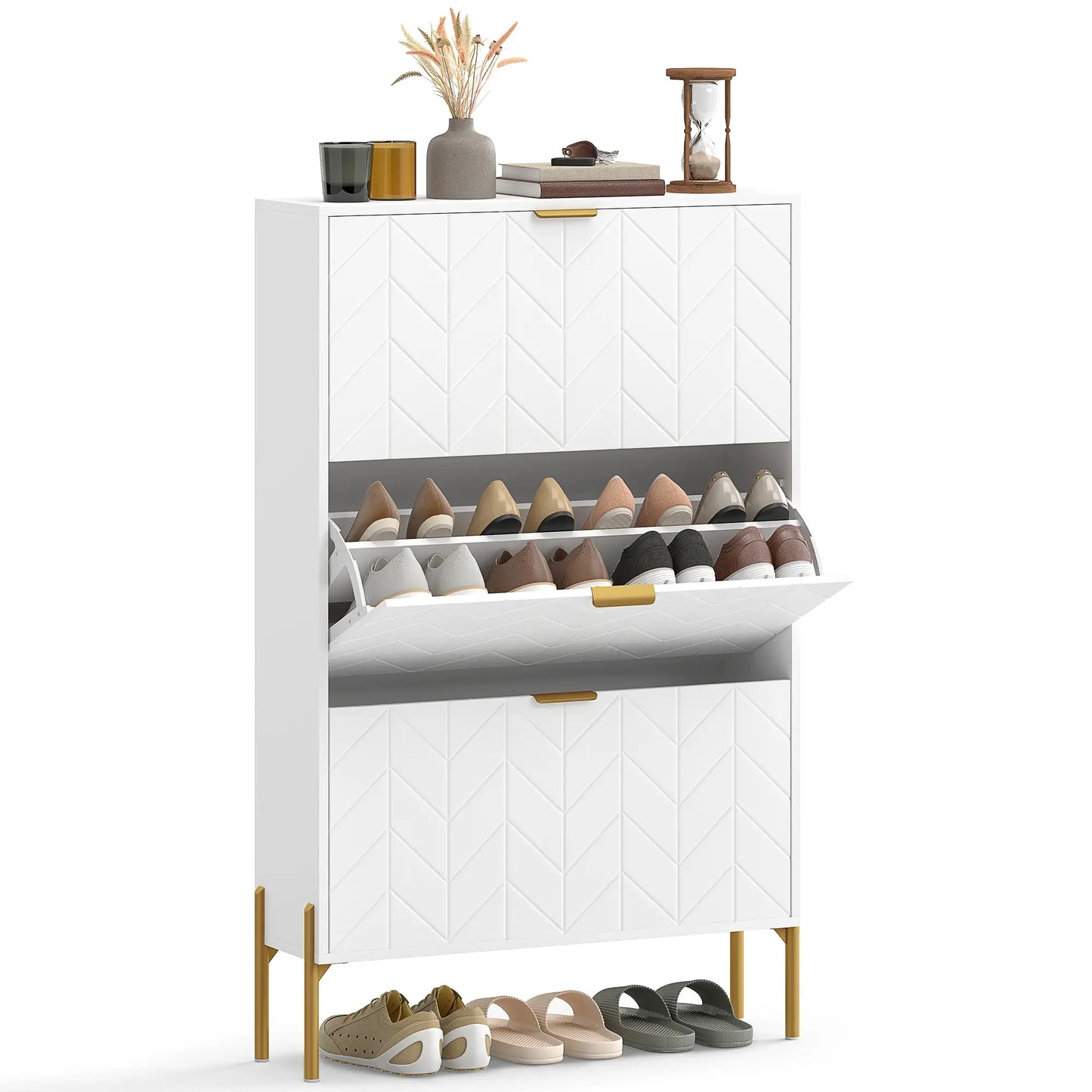 Shoe Cabinet, 3 Flip Drawers, Adjustable Shelves, White Shoe Storage Cabinets & Racks at Gallery Canada