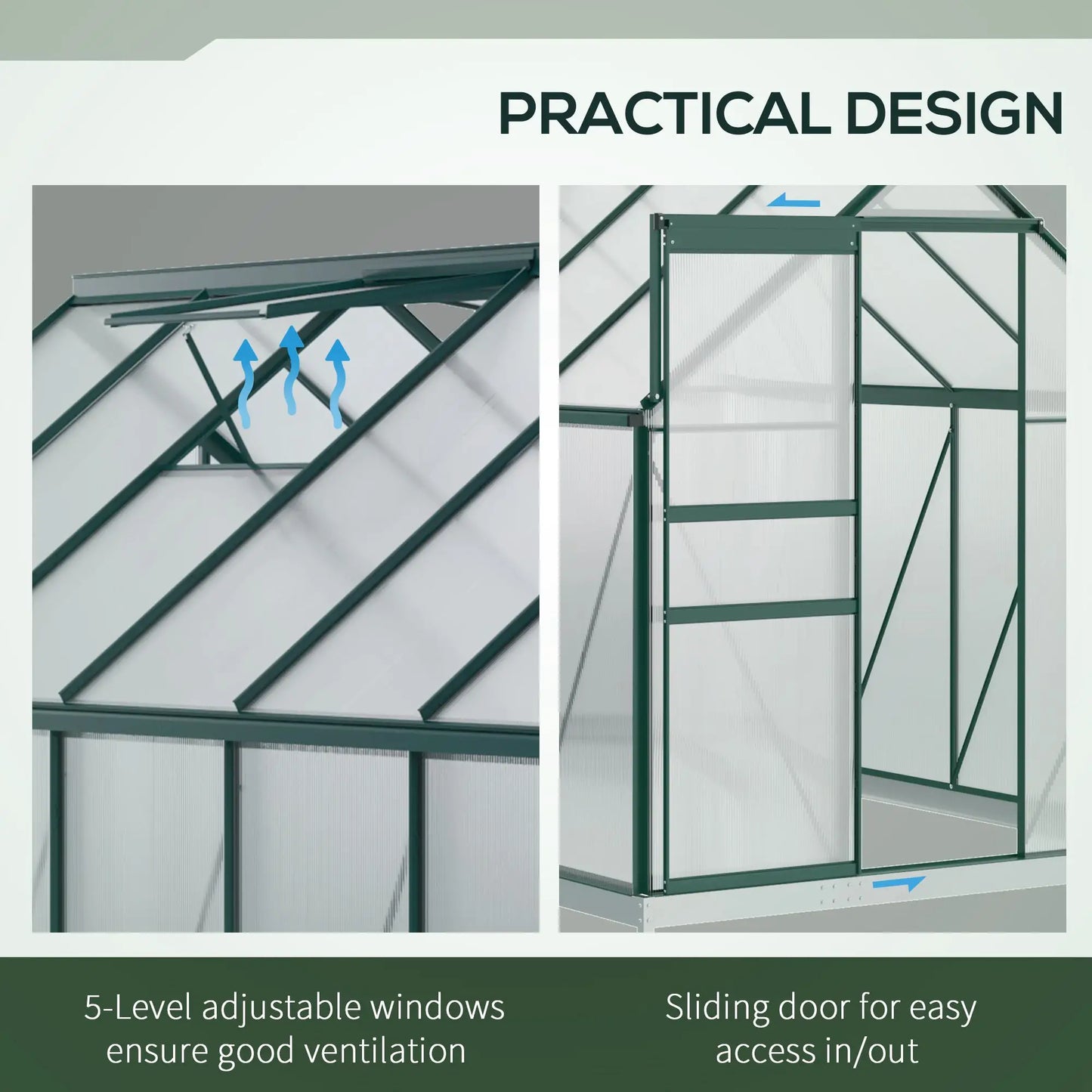 6' x 12' x 6.5' Polycarbonate Greenhouse, Walk-in, Adjustable Roof Vent, Green Walk In Greenhouses at Gallery Canada