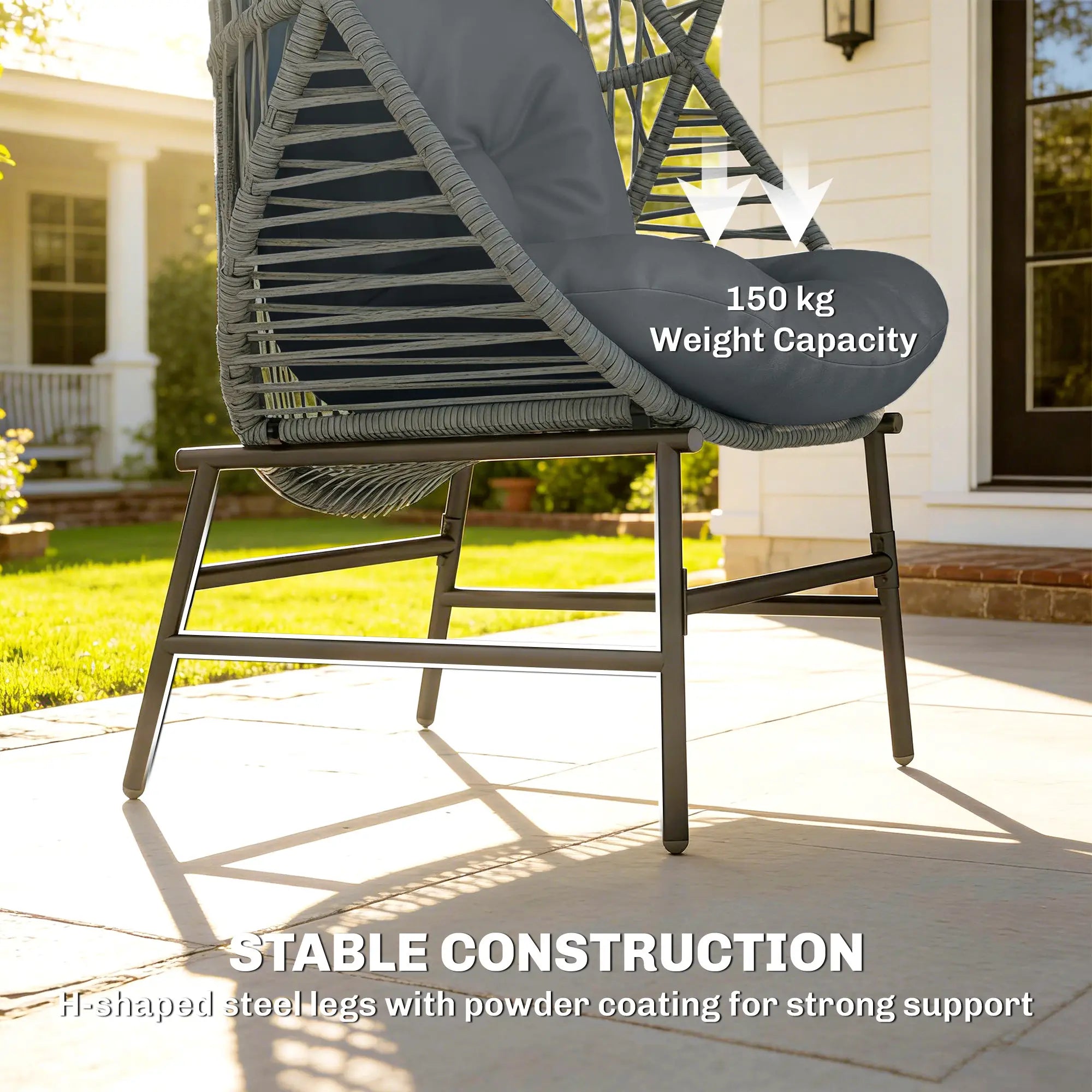 Outdoor Wicker Egg Chair, Steel Frame, 330 lbs, Dark Grey Patio Chairs at Gallery Canada