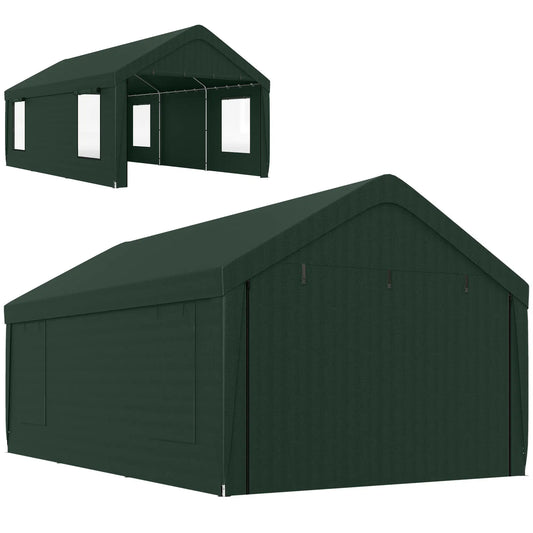 12 x 20ft Carport, 2 Roll-Up Doors, 4 Windows, Dark Green Car Shelters Dark Green at Gallery Canada