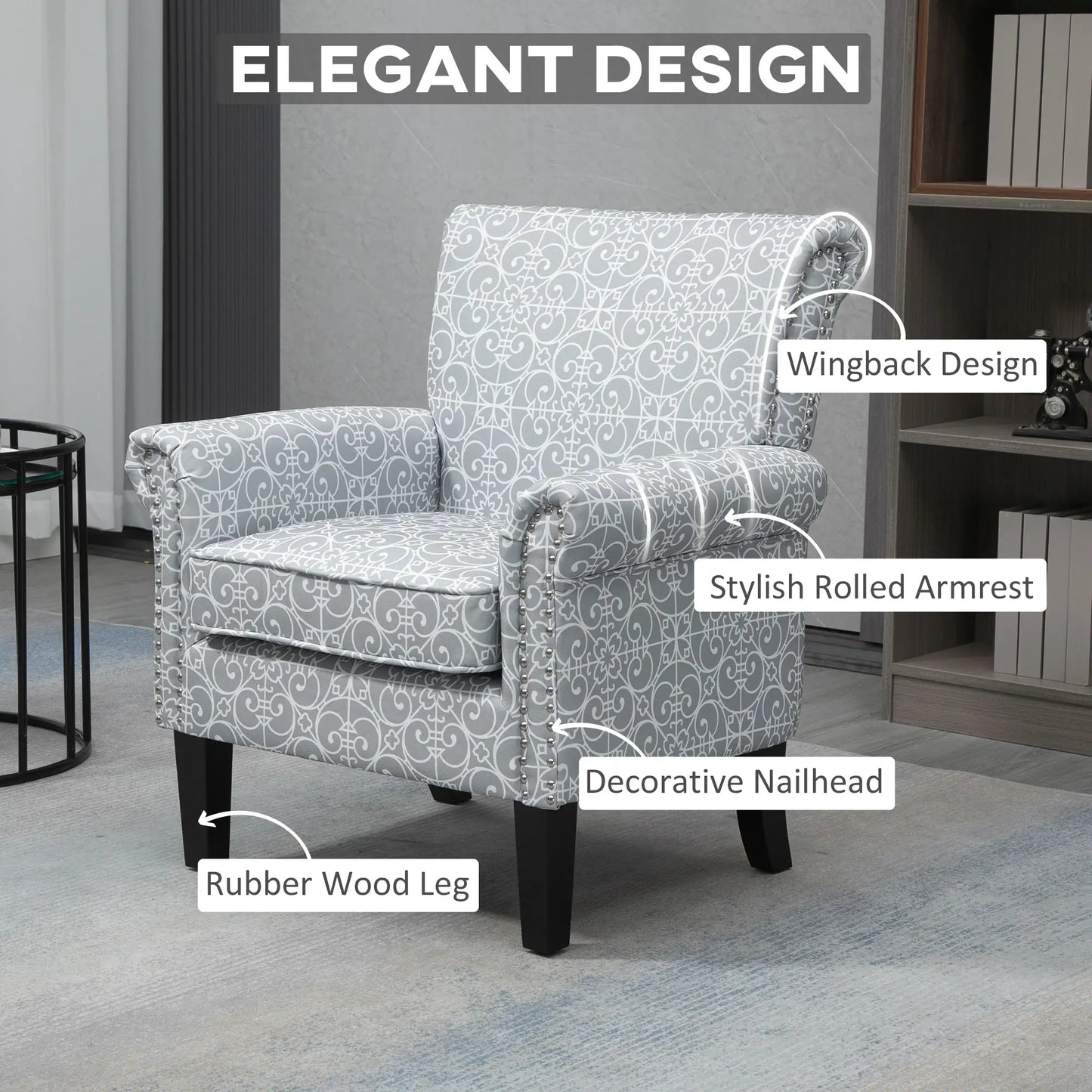 Upholstered Accent Chair, Soft Linen Fabric, Rolled Armrest, Grey Single Sofas at Gallery Canada