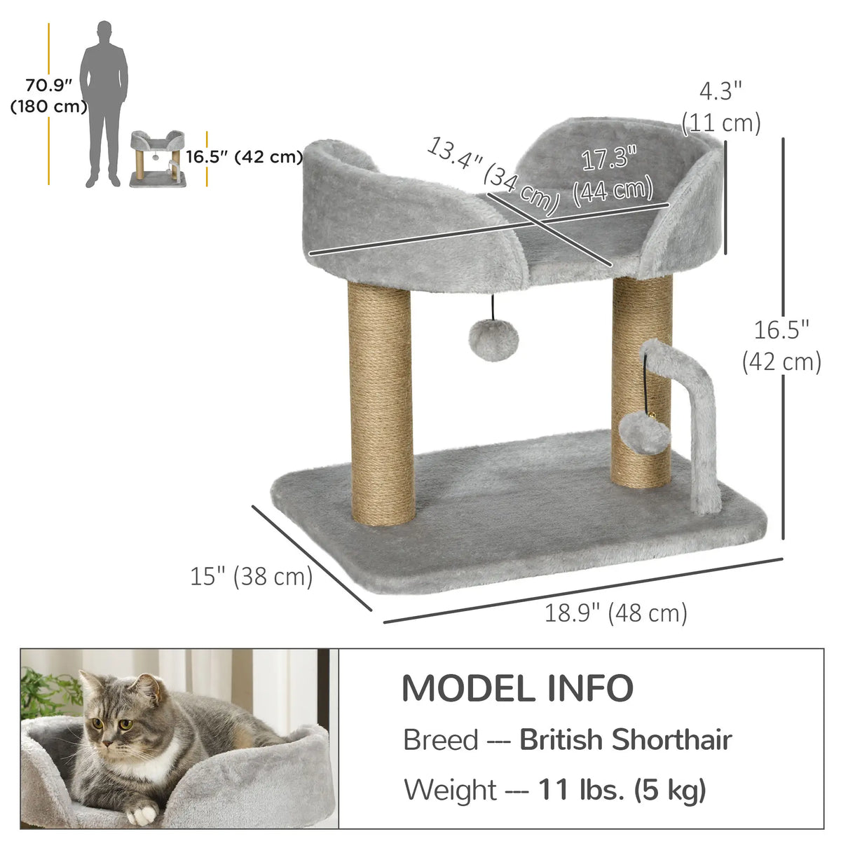 Small Cat Tree, Jute Scratching Posts, Top Perch, Light Grey Cat Trees at Gallery Canada