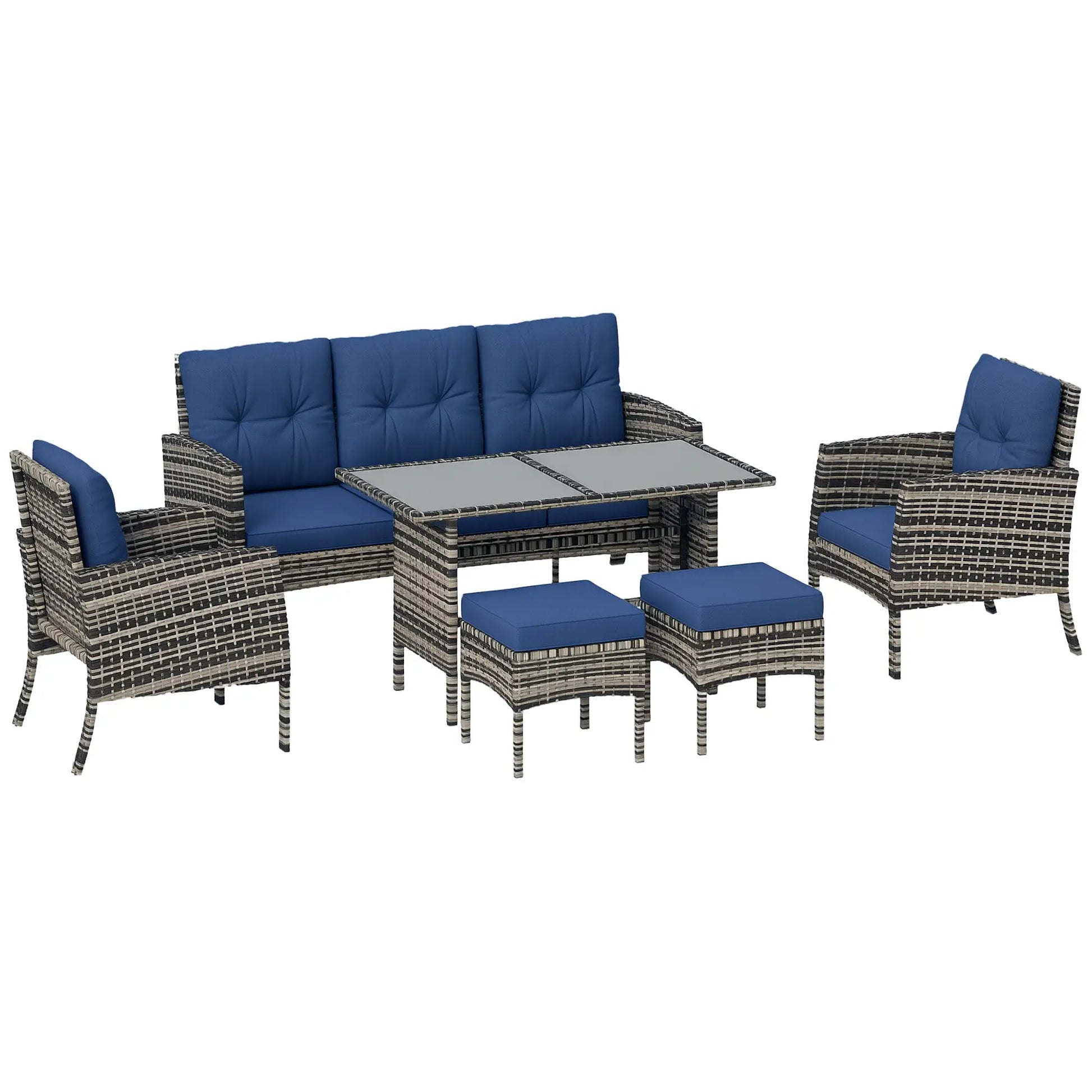 6 Piece Patio Set, Chairs, Ottomans, Sofa, Glass Table, Navy Blue Patio Furniture Sets at Gallery Canada