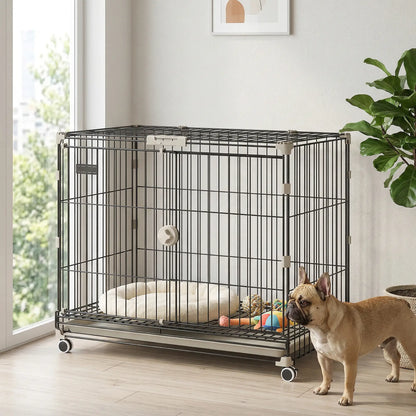 30 Inch Foldable Dog Crate, Metal Cage with Tray & Wheels, Black Dog Cages & Crates at Gallery Canada