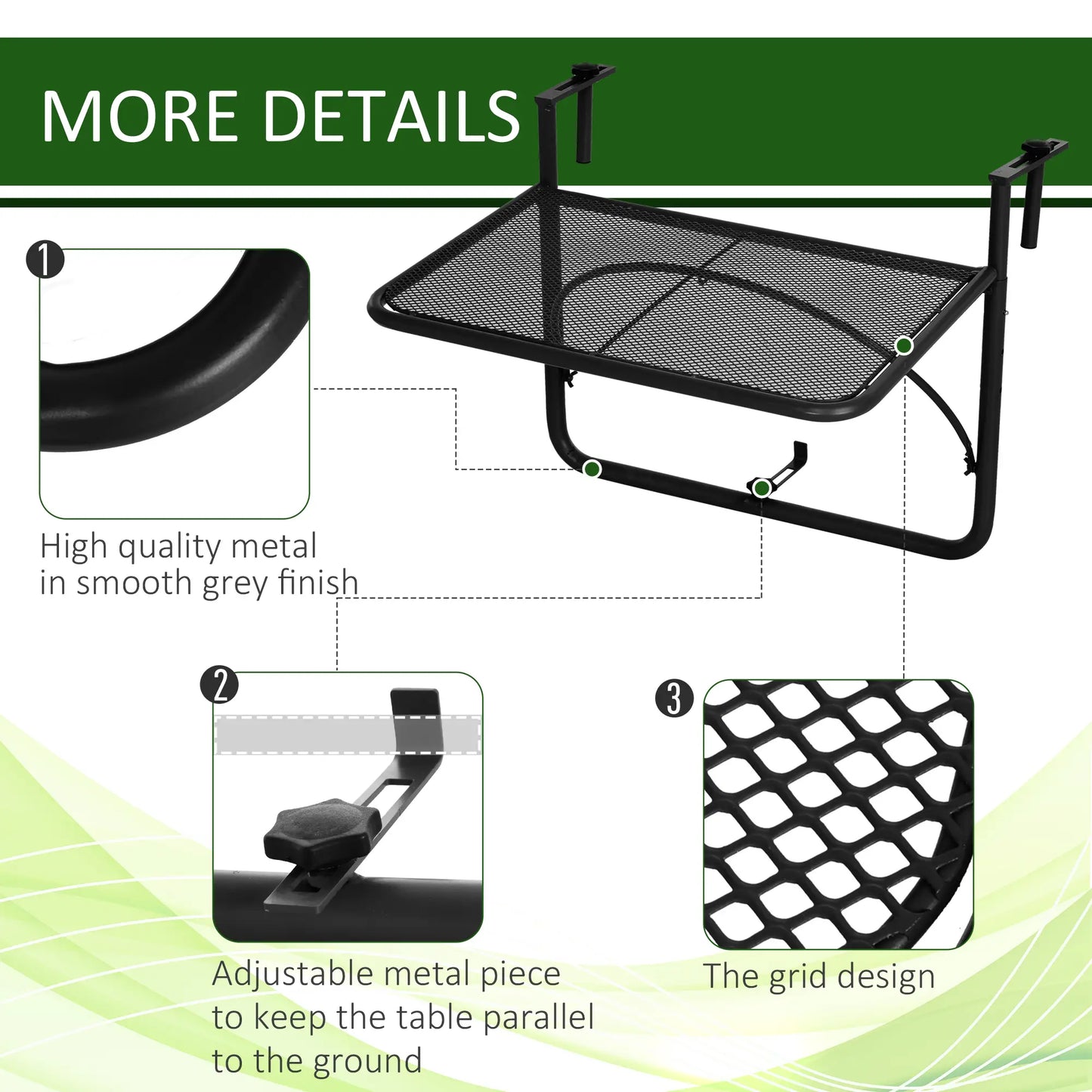 Adjustable Balcony Hanging Table, Metal Wall Desk, Outdoor Flower Stand, Black Balcony Table Hanging at Gallery Canada