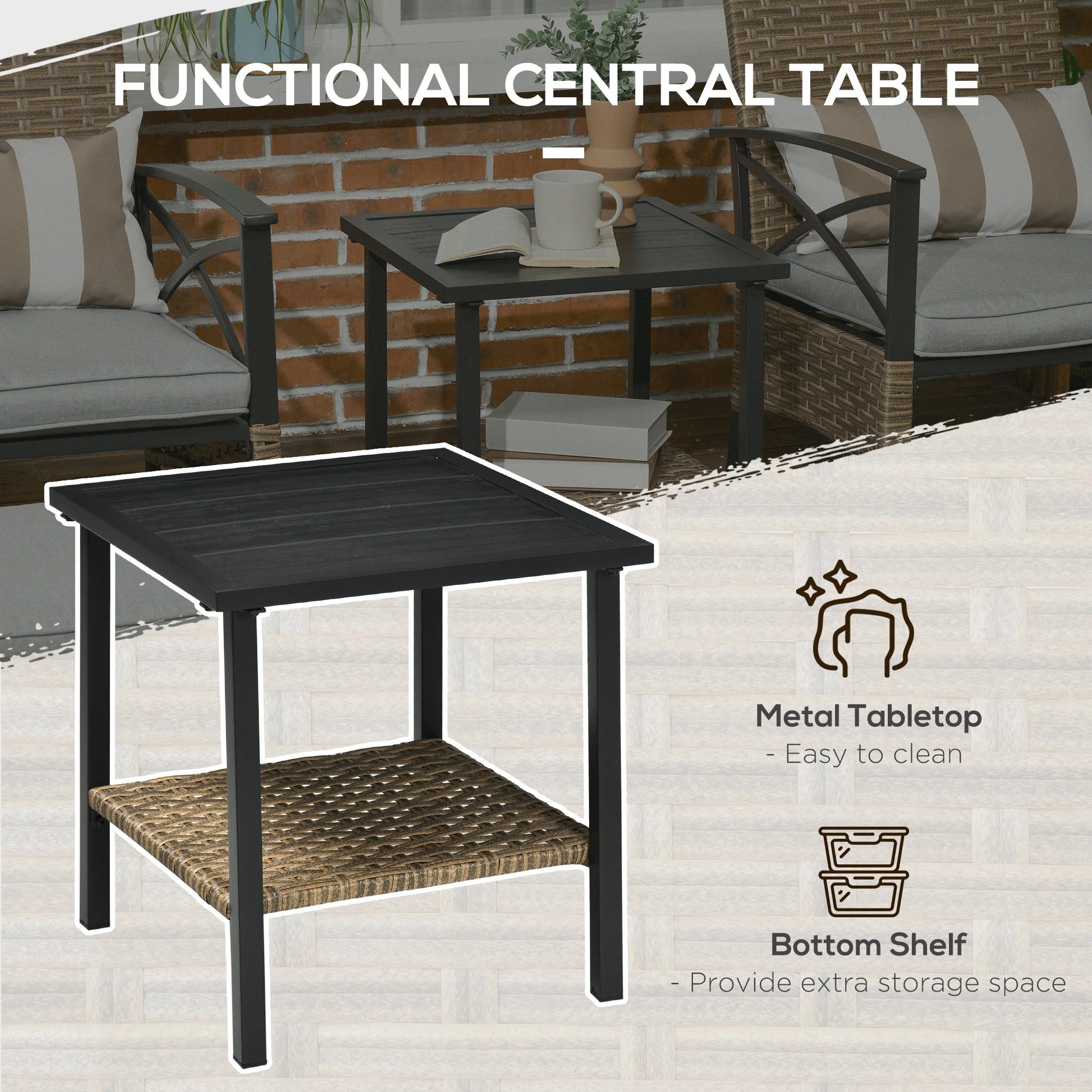 5 Piece PE Rattan Garden Set, 2 Armchairs, 2 Stools, Steel Table, Khaki Bistro Sets at Gallery Canada