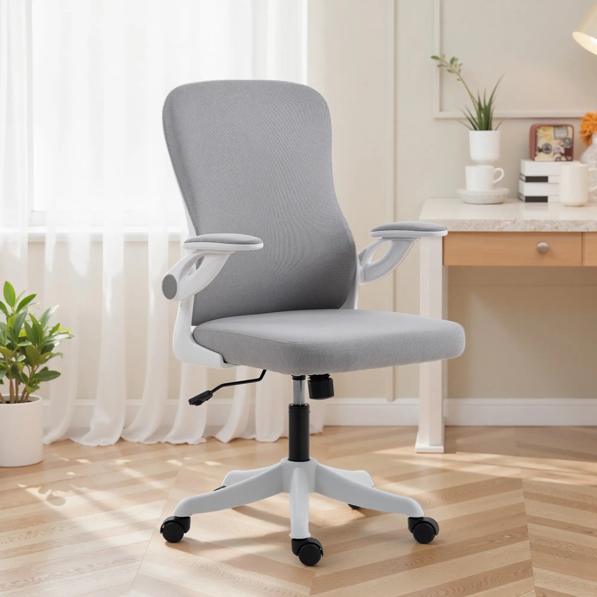 Ergonomic Swivel Office Chair, Adjustable Lumbar Support, Grey Task Chairs at Gallery Canada