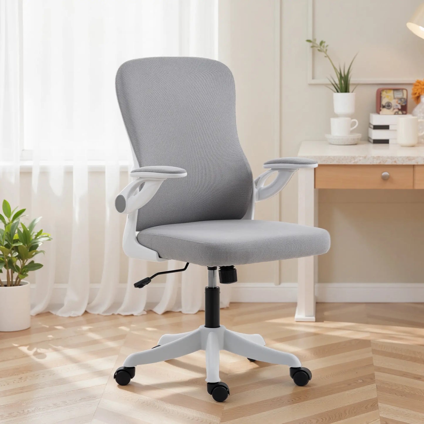Ergonomic Swivel Office Chair, Adjustable Lumbar Support, Grey Task Chairs at Gallery Canada