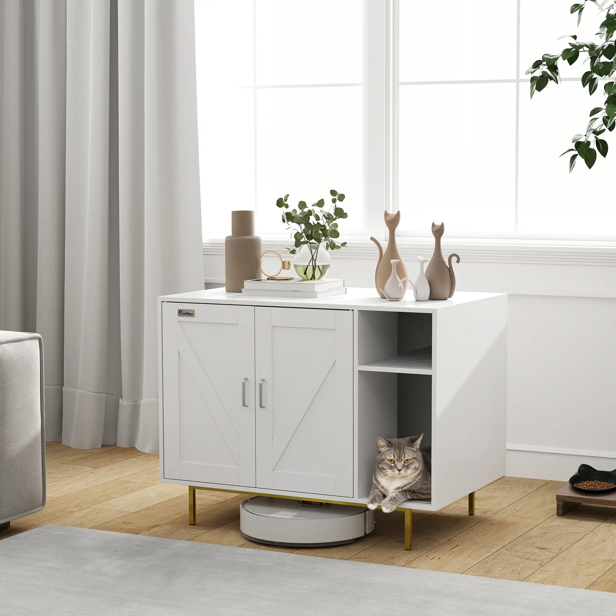 Cat Litter Box Enclosure with Scratching Pad, Storage, 31.5