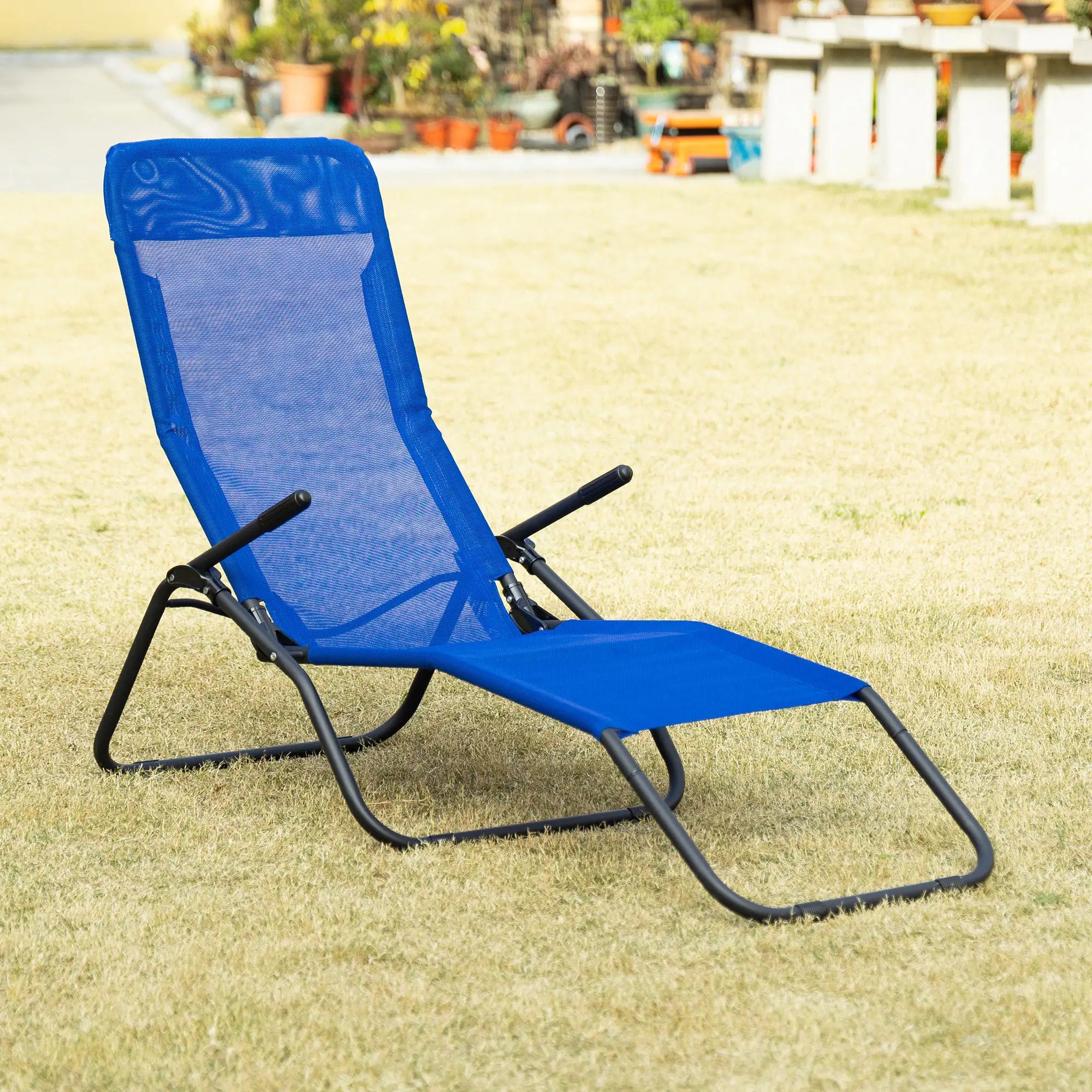 Foldable Patio Lounge Chair, Outdoor Beach Lounger, Breathable Mesh, Zero Gravity, Reclining, Blue Lounger Chairs at Gallery Canada