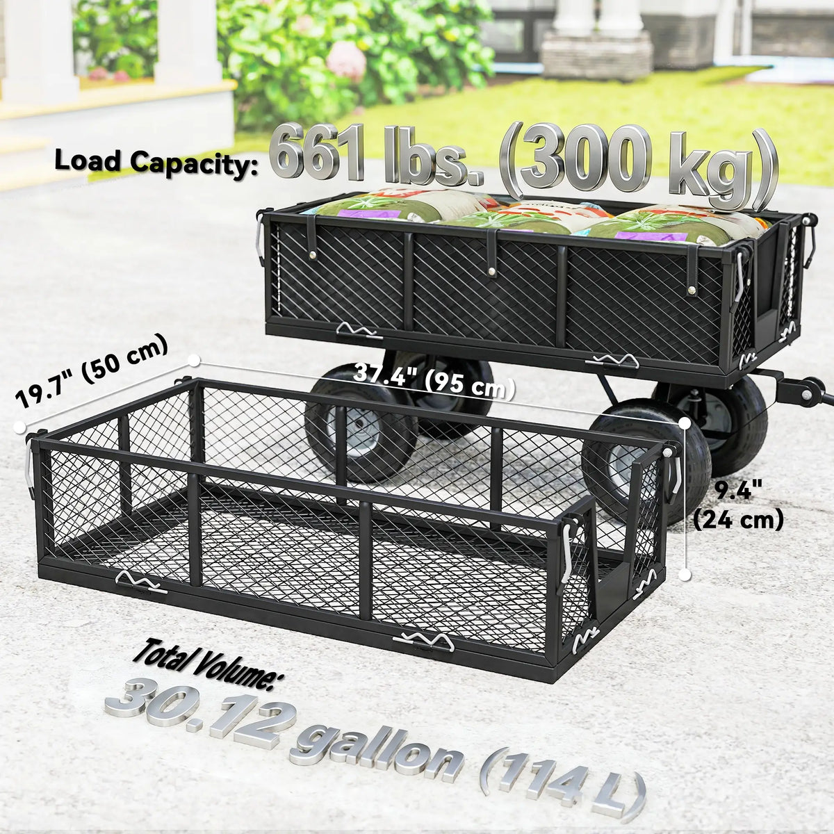 Steel Garden Cart, Utility Wagon, Removable Liner, Quick-Release Sides, 10" Wheels, 660lbs Capacity Folding Garden Carts at Gallery Canada