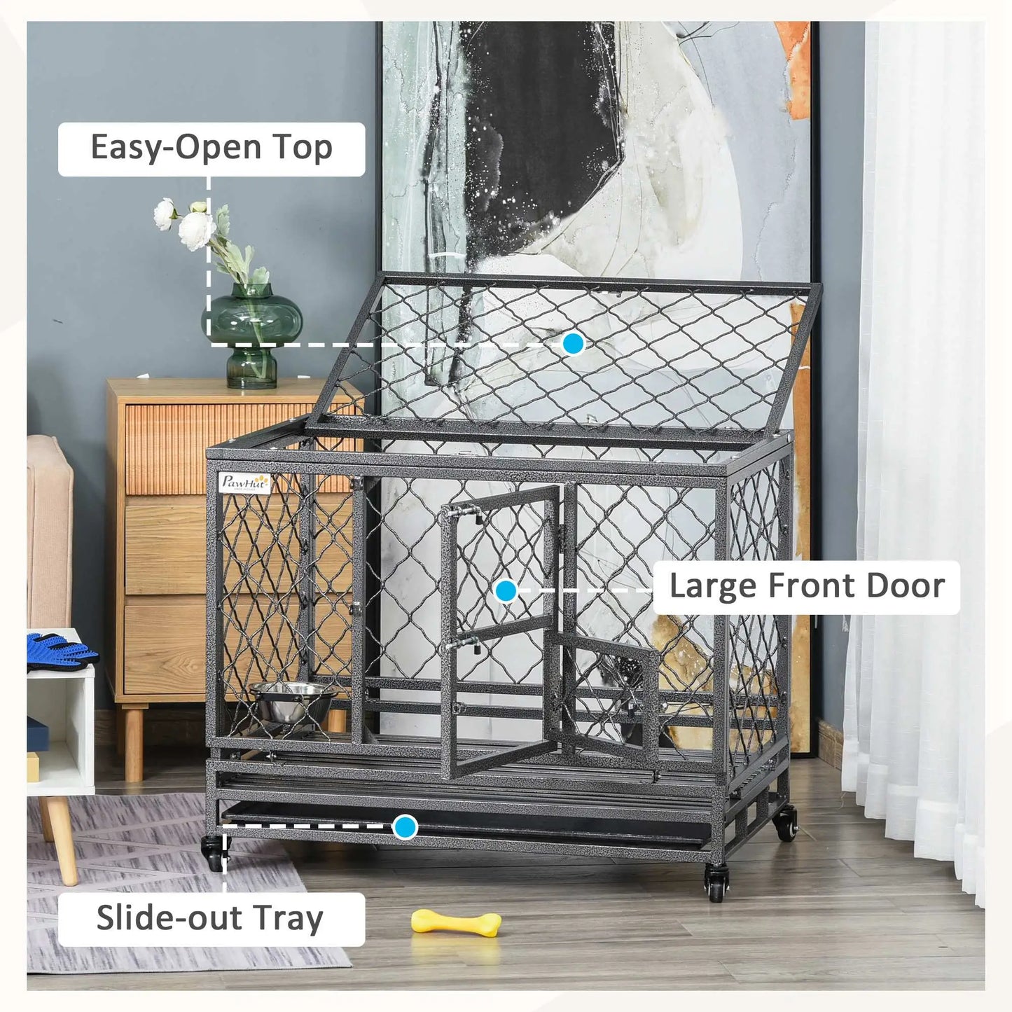 Heavy Duty Dog Crate With Wheels, Openable Top, Removable Tray, 36.4" x 24.4" x 31.1" Houses, Kennels & Pens at Gallery Canada
