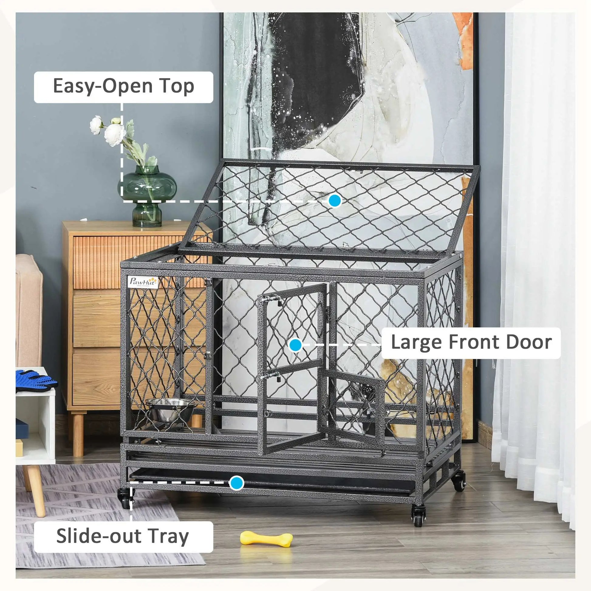 Heavy Duty Dog Crate With Wheels, Openable Top, Removable Tray, 36.4" x 24.4" x 31.1" Houses, Kennels & Pens at Gallery Canada